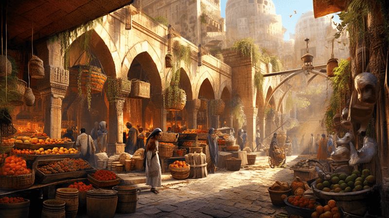 Starożytny market, wystawa